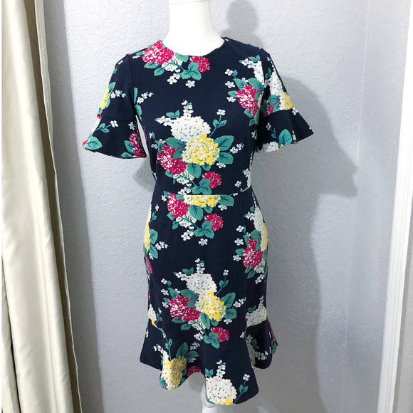 Draper James Hydrangea Row Floral Peplum Knit Ruffle Dress Size Small - Picture 2 of 8